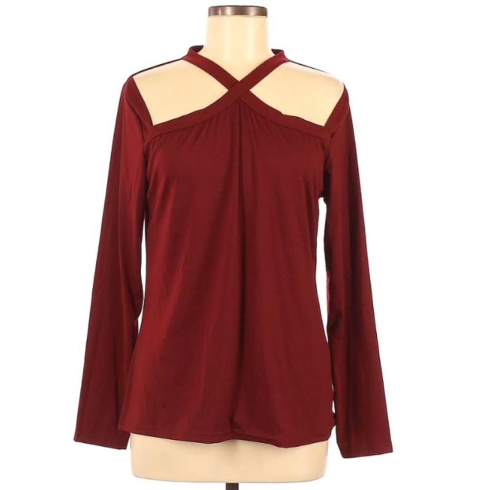 Unbranded Red Long Sleeve Cut Out Top M